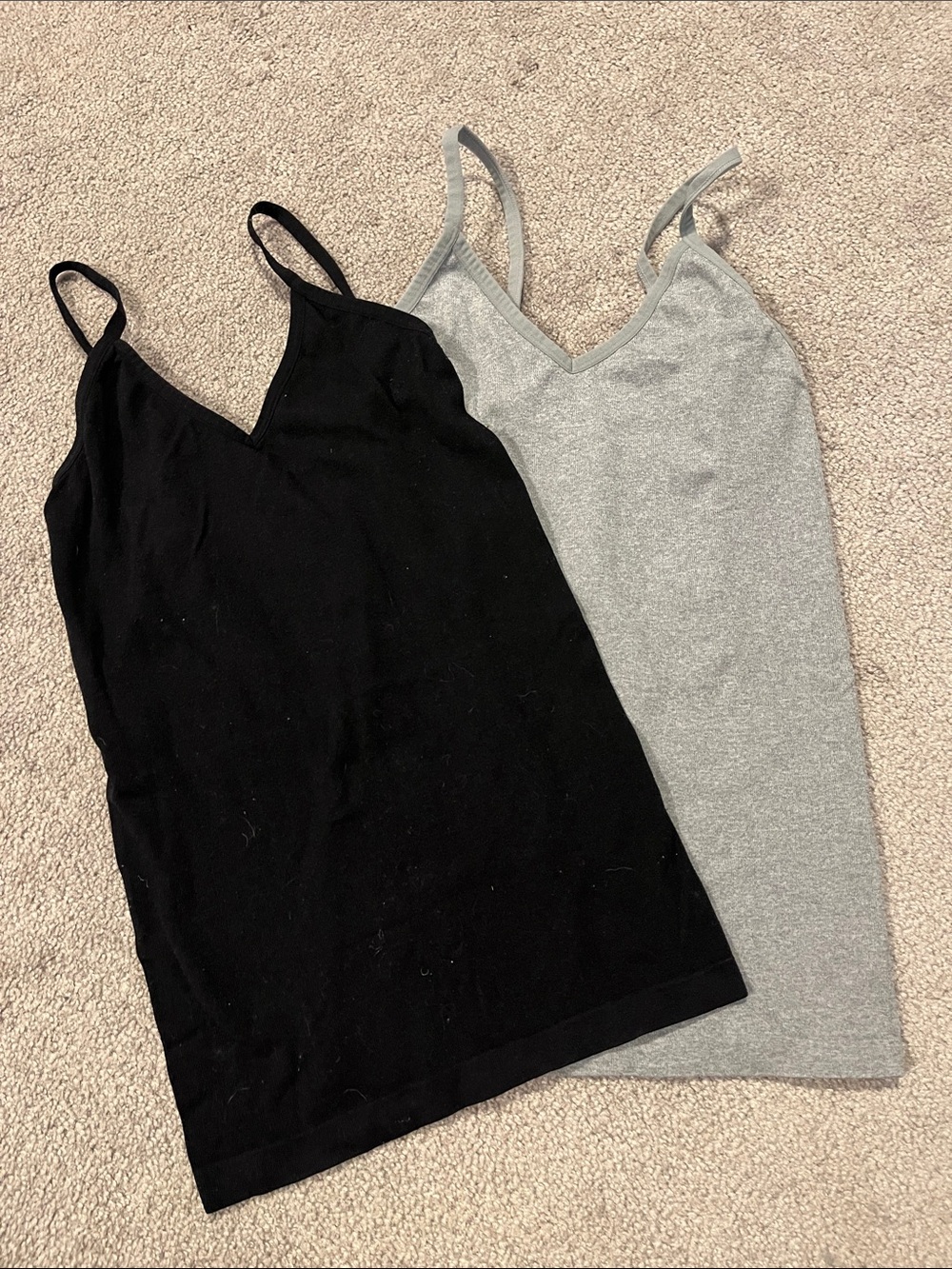 Shape-wear V-Neck Cami Tank Tops - Black & Heather Gray
